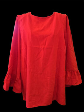 Kensie Sz Small Red Tunic Top Hi/Low Hem Bell Sleeves Pintucks Dressy Work (C-10